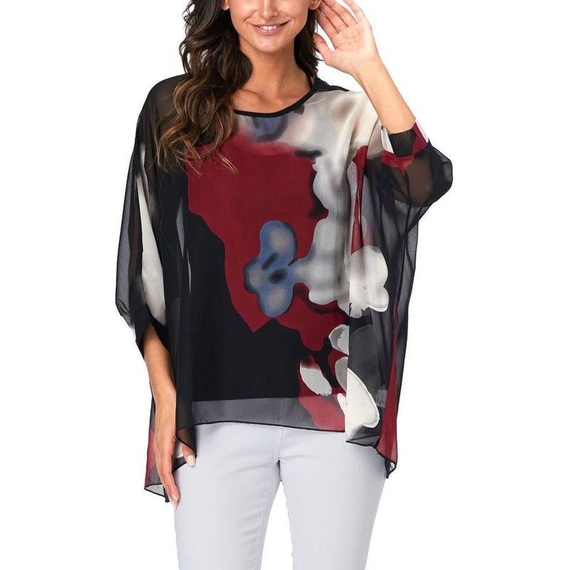 Ckikiou Plus Size Batwing Flowy Semi Sheer Chiffon Blouse Tunic for Women Summer Floral Print Boho Beach Cover ups - Image 3